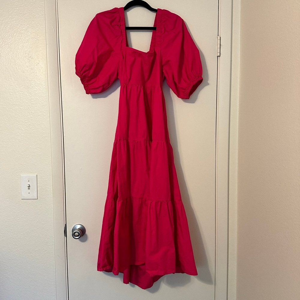 Pink Puff Sleeve Cutout Dress
